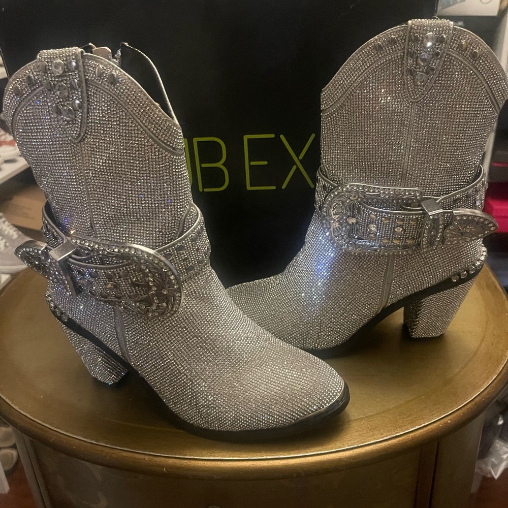 Silver Rhinestone Embellished Women's Boots